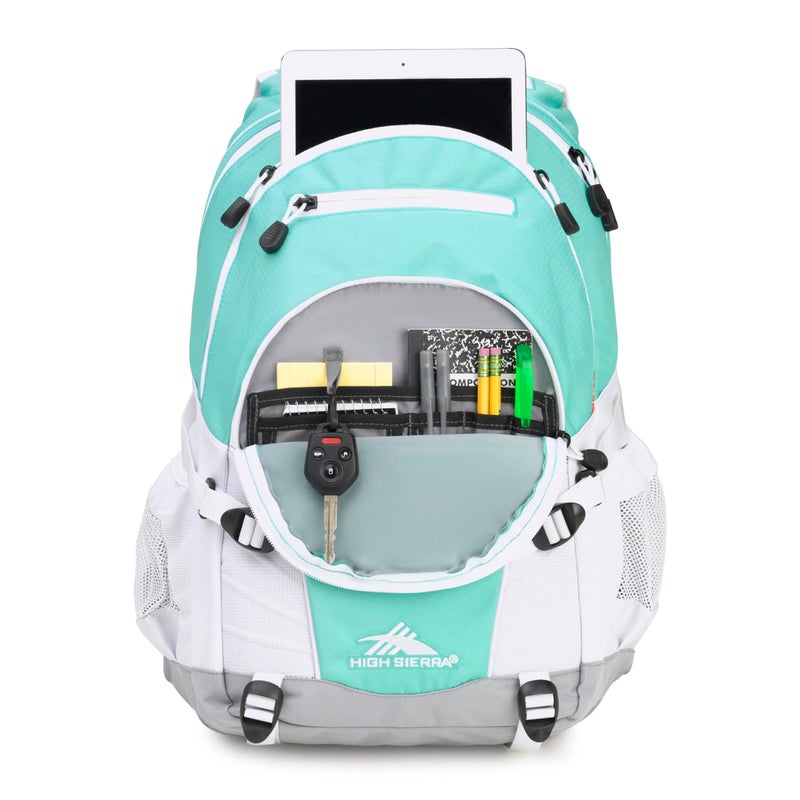 High Sierra Loop Backpack, Travel, or Work Bookbag with tablet sleeve, One Size, Aquamarine/White/Ash - Image 5